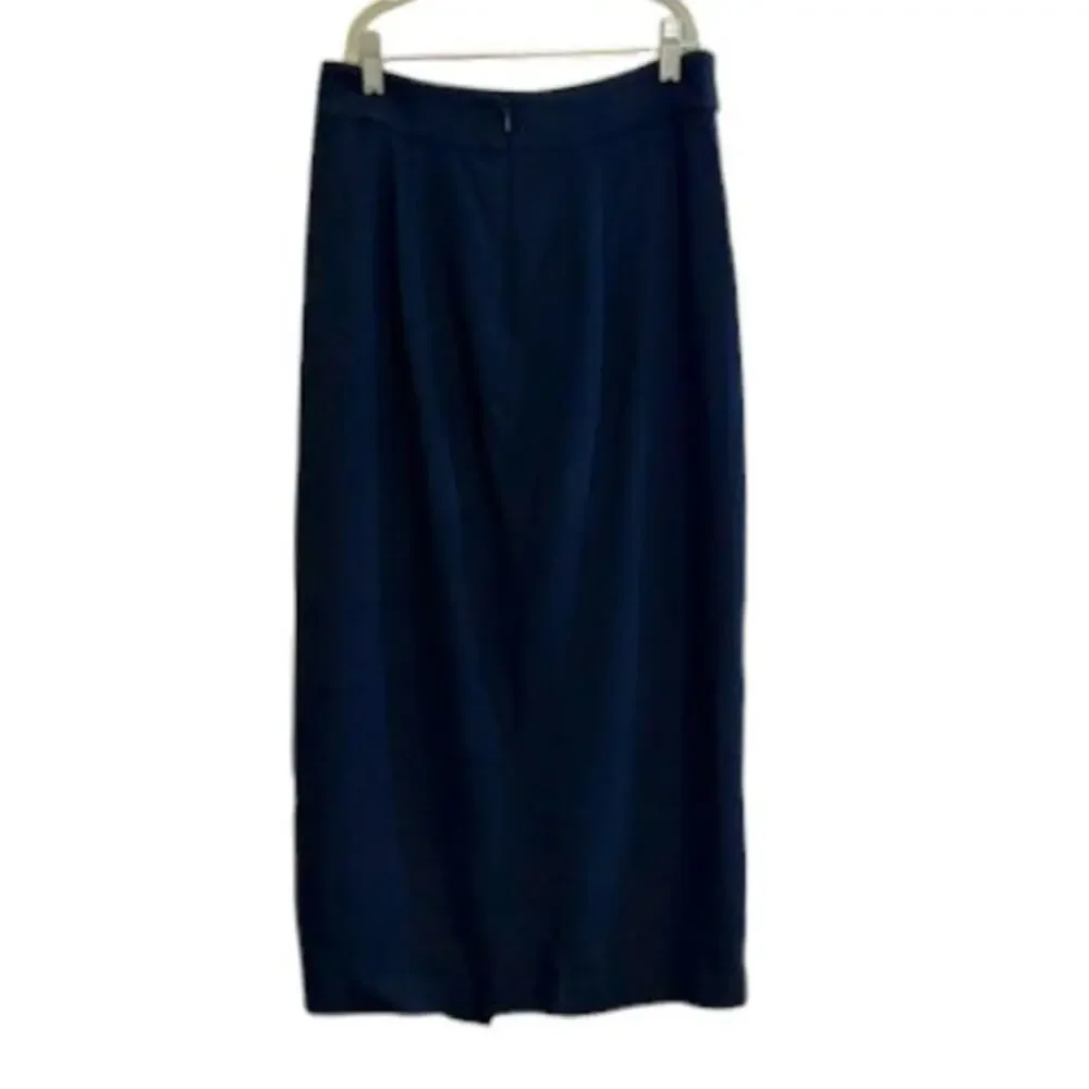 REISS Pia Navy High Rise Midi Pencil Skirt Side Stripe Slit US 4 MSRP $295